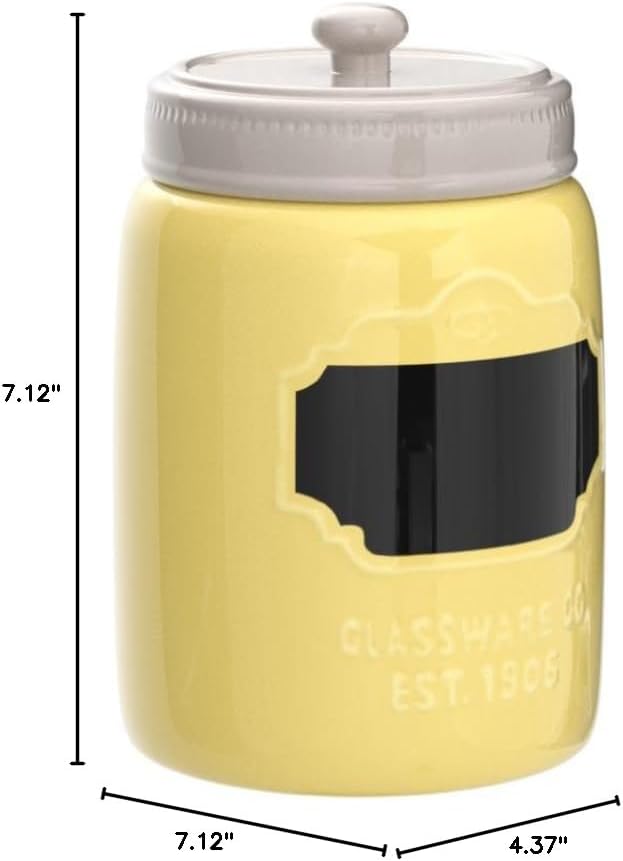 Comfify Mason Jar Ceramic Canister Set for Kitchen - Set of 3 Decorative Storage Containers with Air-Tight Lids for Coffee, Sugar - Country Style Storage w/Reusable Writable Surface - 12.85oz/Canister