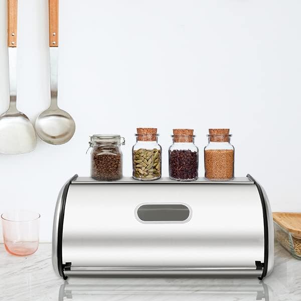 Stainless Steel Bread Box for Kitchen Countertop, Extra Thick Sturdy Bread Storage Container Large Bread Keeper Roll Up Style, Capacity Bread Keeper, 17 x 11 x 7.5 Inches