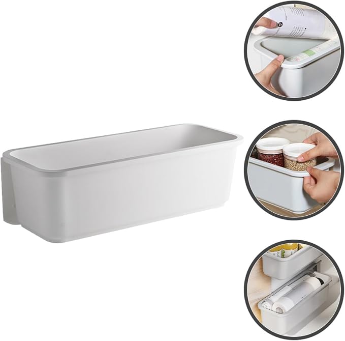FOMIYES Wall-mount Pull-out Storage Box Organizer Gray, Adhesive No-drill Kitchen and Bathroom Storage Container, Space-saving Cabinet Hanging Rack for Home and Pantry