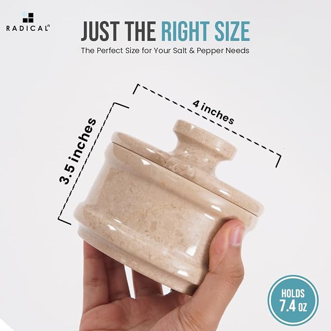 Radicaln Marble Salt Cellar with Lid 4" Inch Verona Handmade Salt Jar & Spice Storage Containers For Kitchen Countertop, Ideal Sugar Bowl & Salt dish For Table