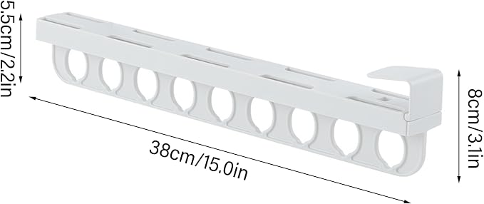 Closet Valet Rod Slide Out, 9 Holes Pull Out Closet Valet Rod - Smooth Silent Slide, No-drill Install, Space-saving Organizer, White.