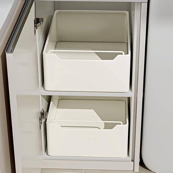 Takywep 30CM Wide Adhesive Pull Out Cabinet Organizer, Adjustable Expandable Pullout Cabinet Organizer for Framed & Frameless Cabinet, No Drill Pull Out Drawers for Kitchen,Bathroom, Under Basin,White