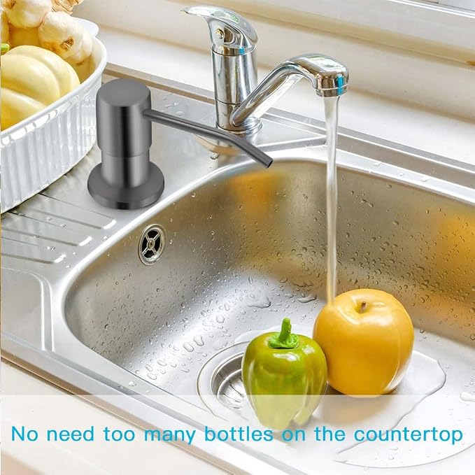 OHiHi Dish Soap Dispenser for Kitchen Sink, Countertop Sink Soap Dispenser Water Pump with 47” No-Spill Extension Tube Kit Design for Kitchen Bathroom, No More Refills (Gray)