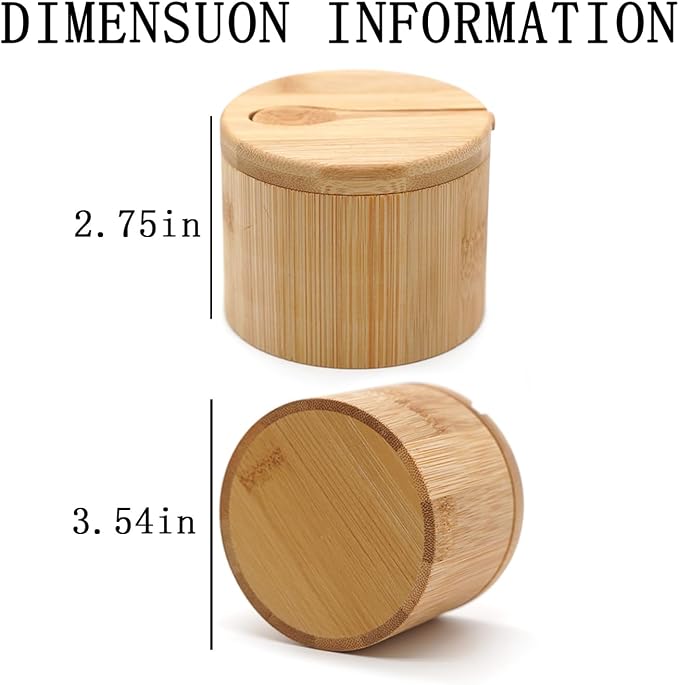 Bamboo Salt Cellar Set of 4 with Magnetic Swivel Lid & Spoon, Salt and Pepper Storage Container, Kitchen Countertop Organizer for Spices, Herbs