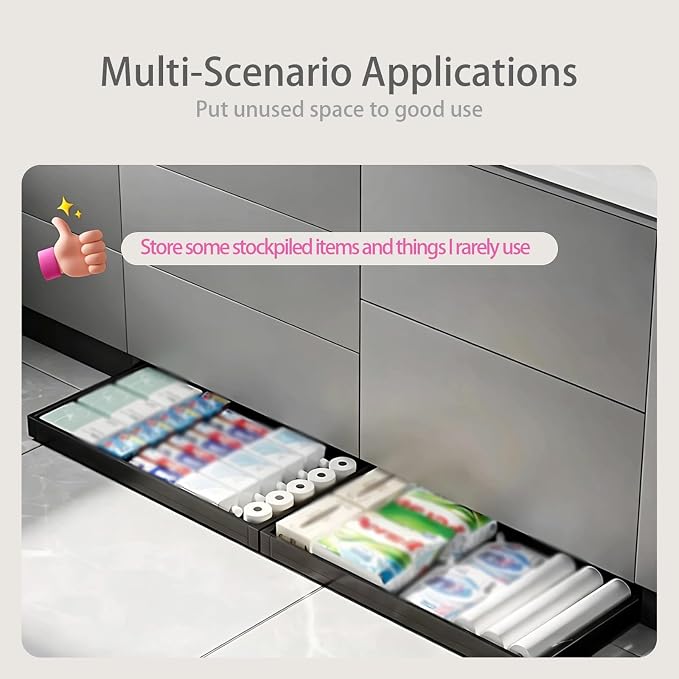 No-Drill Pull Out Drawer Shoe Rack Organizer,Damped Slide Rails Adjustable Width16-34 Inch, Push to Open Toe-Kick Shoe Rack for Cabinet Bottom(Black,18.1 * 22in)