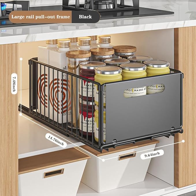 Pull Out Cabinet Organizer Fixed, Pull Out Drawers for Cabinets in Kitchen, Pantry or Bathroom, No Drill Roll Out Shelves Adhesive
