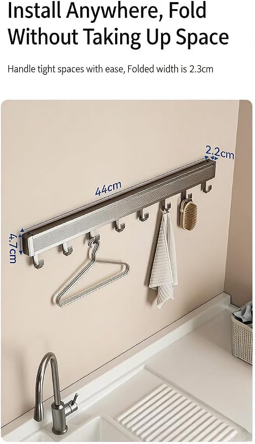 Foldable Pull-Out Cabinet Drawer Organizer, Under Sink Slide-Out Storage Shelf with Hooks, No Drill Installation for Kitchen, Bathroom, Pantry and Home Organization (Without Towel Bar)