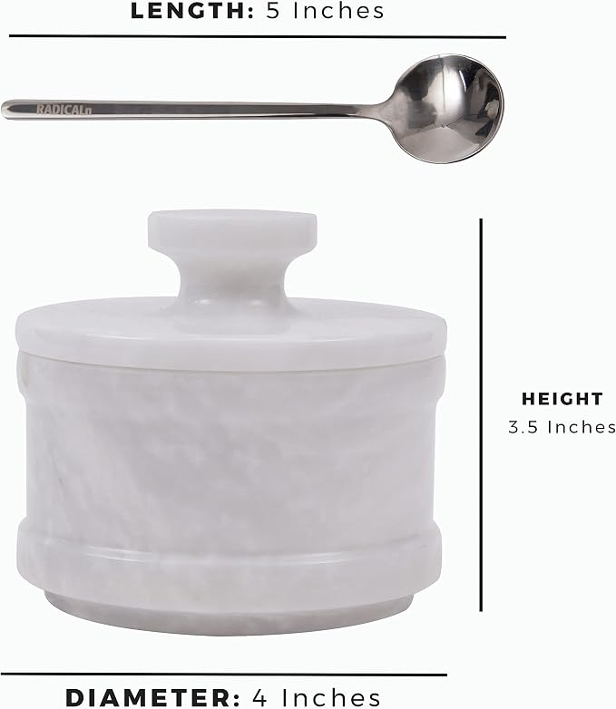 Radicaln Marble Salt Cellar with Lid 4" Inch White Handmade Table Salt Container & Sugar Bowl For Kitchen Countertop, Ideal Salt Dish & Salt Jar for Celtic Salts