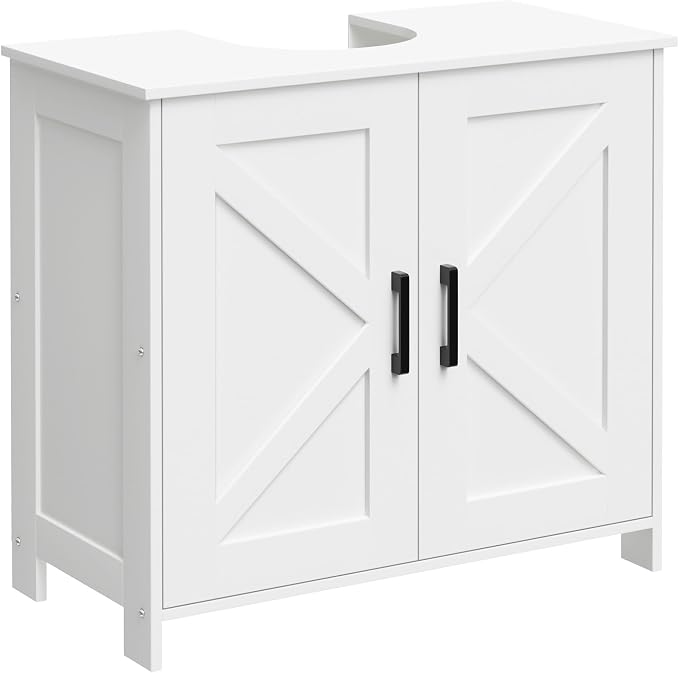 Pedestal Sink Storage Cabinet, Farmhouse Under Bathroom Sink Storage Cabinet with 2 Doors and Shelf, Pedestal Sink Organizer, 11.8" D x 23.6" W x 23.6" H, White