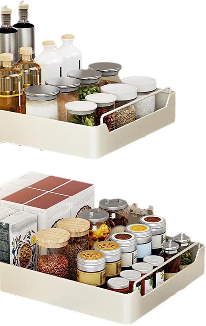 Pull Out Cabinet Organizer Slide Out Pantry Shelves With Nylon Adhesive Heavy Duty Sliding Drawer Pantry Shelf for Living Room Kitchen Bathroom Drawer Storage Box