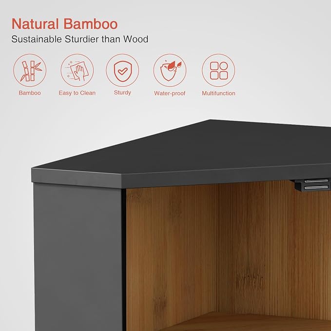 Goozii Corner Bread Box for Kitchen Countertop, Black Bread Storage Container for Homemade Bread, Two Layer Breadbox under Cabinet Mount, Large Bread Holder for Kitchen Counter, Pantry Shelf