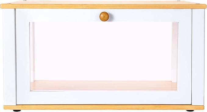 ETMI Glass Bread Box for Kitchen Countertop - Clear White Bread Box Pastry Display case Classic style