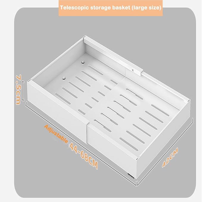 Expandable Drawer Orga PullOut Kitchen Storage Solution Adjustable No Drill Design for Cabinets ng Drawer System,46-68cm X 42cm X 7.5 Cm-1PCS,46-68cm X 42cm X 7.5 Cm-1PCS
