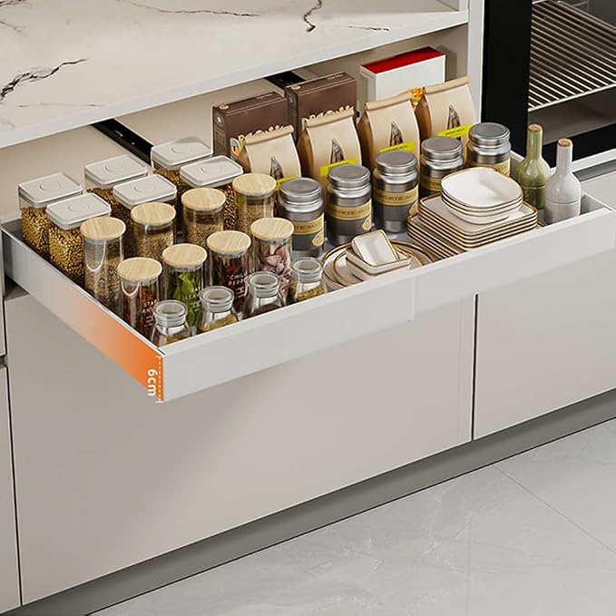 Pull Out Cabinet Organizer Fixed, Pull Out Drawers for Cabinets, No Drill Roll Out Shelves Adhesive, Sliding Under Sink Storage Organization for Kitchen