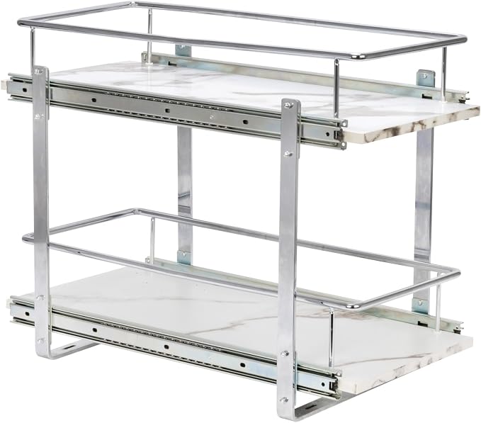 Household Essentials Chrome Steel & Faux Marble Dual Slide Organizer