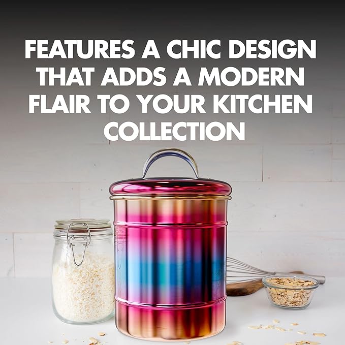 Amici Home Rainbow Metal Storage Canister | Dry Food Storage Container | Airtight Lid | 64 Ounce Capacity | Modern Home Décor | Decorative Metal Canister for Kitchen Countertop (Large) (Pack of 2)