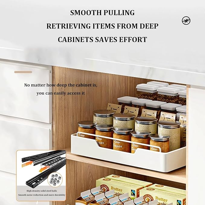 Extendable Sliding Drawer,Extendable Drawer For Kitchen Storage,Slide Out Drawer Storage Shelves for Kitchen Cupboard,No Need Drill and Nailing,for Cabinets Kitchen Living Room.(Size:40 * 43 * 7cm)