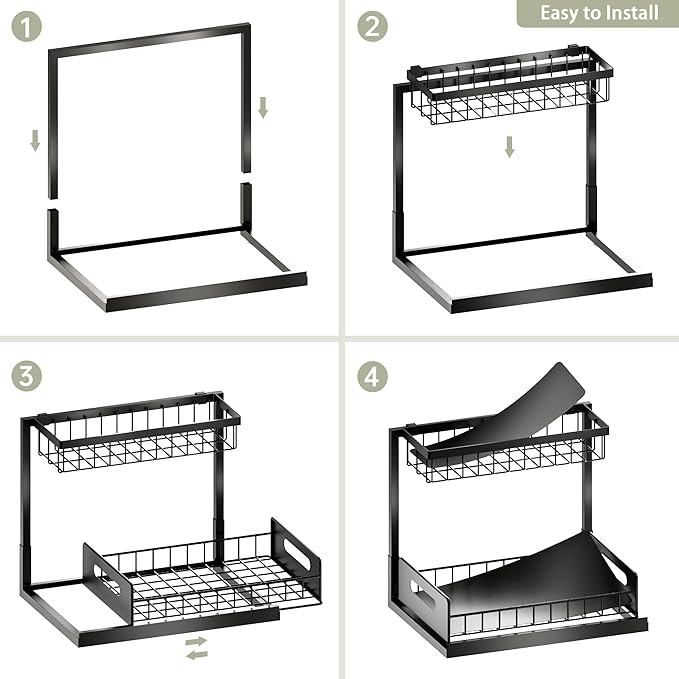 Under Sink Organizer and Storage, Slide Out Cabinet Organizer, Pull Out Sink Shelf for Kitchen Bathroom Laundry, 2 Pack Black