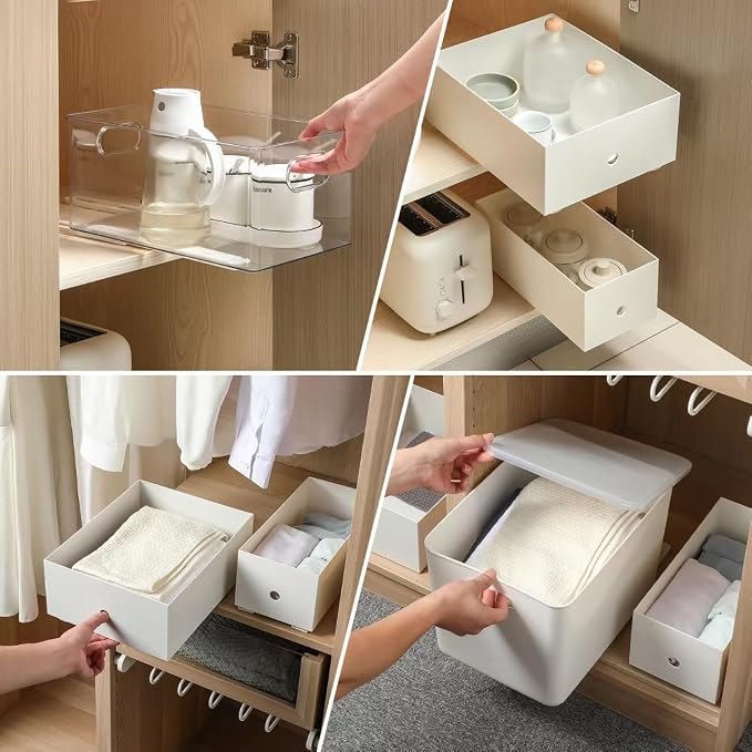 Summark 8 PCS Pull Out Rail for Baskets or Bins.Storage and Organization Accessories for Cabinet,Shelves.DIY Drawer Organizers Slides