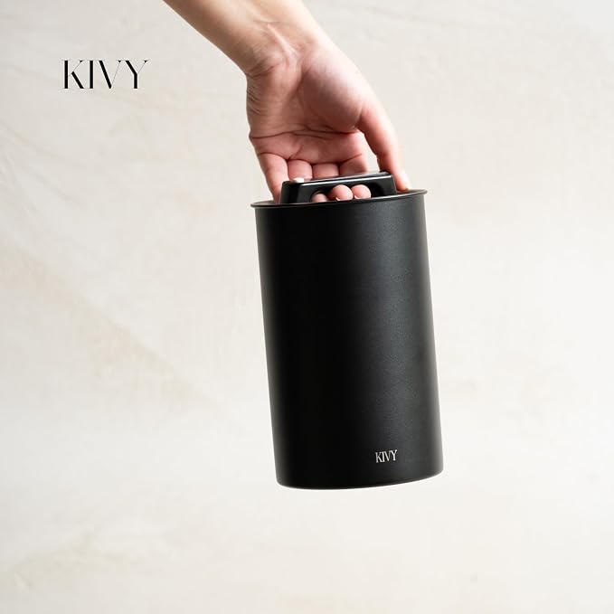 KIVY Vacuum Coffee Canister - Push Lid Preserves Coffee Aroma & Oil - Stainless Steel Airtight Coffee Canister - Container for Ground & Coffee Bean Storage - Storage Jar - Removes Excess Air