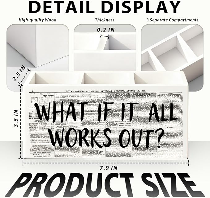 What If It All Works Out Pen Holder, Positive Affirmation Gifts for Women Pencil Holder for Desk, Inspirational Motivational Wooden Box Sign Decorations for Girly Room Dorm Desk Tabletop