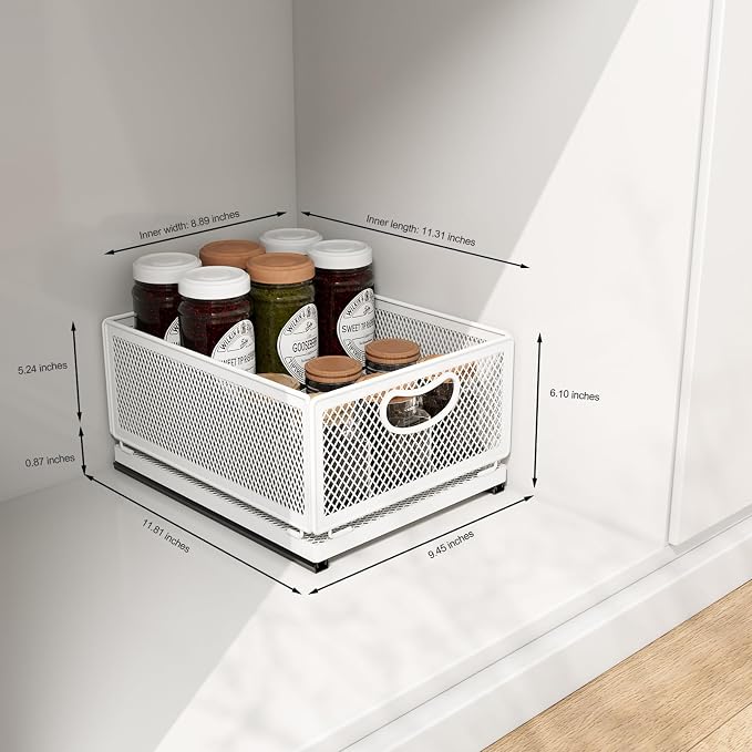 Pull out Cabinet Rack Organizers, No-Drill Slide Organizer Under Sink Organizer, Strong & Sturdy Expandable Cabinet Drawers, For Kitchen, Bathroom, Pantry(E,11.8*9.4*6.1inch/30*24*15.5cm)
