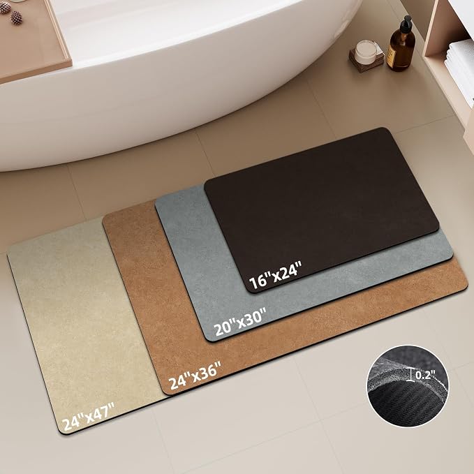 TYUU Black Bath Mat, Bathroom Rugs Non Slip Washable Thin Absorbent Quick Dry Bath Mat Fits Under Door Bathroom Floor Mat Perfect for Bath, Shower, or Sink 16"x24" Black