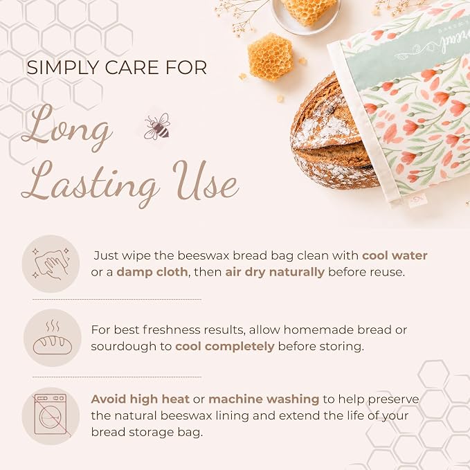 Beeswax Bread Bag and Bowl Cover Set, Reusable Beeswax Bread Bag for Sourdough and Homemade Bread, Natural Lined Cotton Bowl Cover for Dough Proofing, Perfect for Baking and Storage