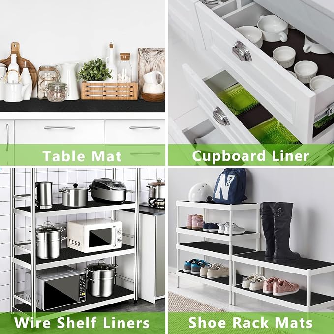 WochiTV Shelf Liner for Cabinets, Drawer 23.6 Inch x 15 Feet, Non Adhesive EVA Plastic Waterproof Protectors Mats for Kitchen, Pantry, Bathroom Closet, Cupboard, Black