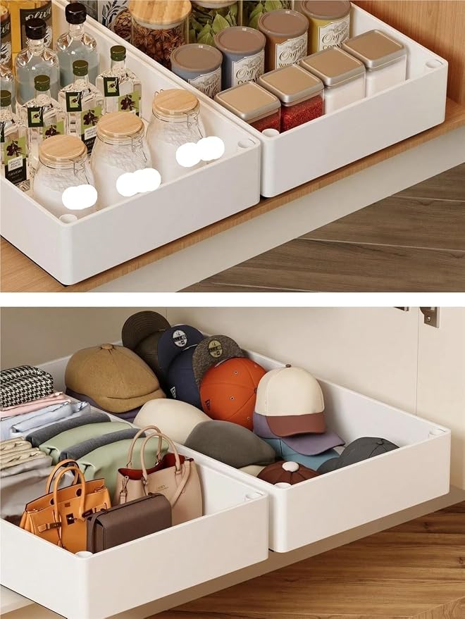 Pull-out cabinet organizer expandable with nano film adhesive, pull-out drawer suitable for kitchen, pantry or bathroom cabinets