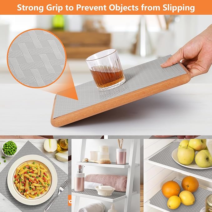 Light Gray Shelf Liners for Kitchen Cabinets Refrigerator Liners Waterproof & Oil-Proof Kitchen Cupboard Liner Drawer Mats EVA Material Non Adhesive Fridge Liner 11.8 x 236.2 Inches x 2 Rolls