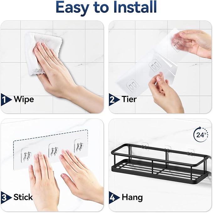 YASONIC Shower Caddy Adhesive, Rustproof Shower Organizer with Soap Holder, Large Capacity Shower Shelves for Inside Shower, No Drilling Bathroom Organizers and Storage for Home Decor(3 Pack Black)