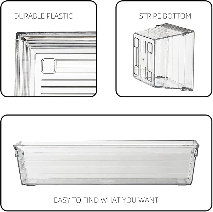 Clear Plastic Drawer Organizer Tray for Vanity Cabinet (6"×3"×2" Set of 8) Storage Tray for Makeup, Kitchen Jewelries and Gadgets