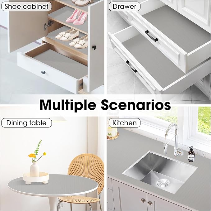 Drawer and Shelf Liner, Non-Slip Kitchen Cabinet Liners Non-Adhesive Thick Strong Grip Waterproof Washable Mats Protect Dresser Shelves Cupboard Bathroom Cabinets, Light Gray, 24 in X 20 FT