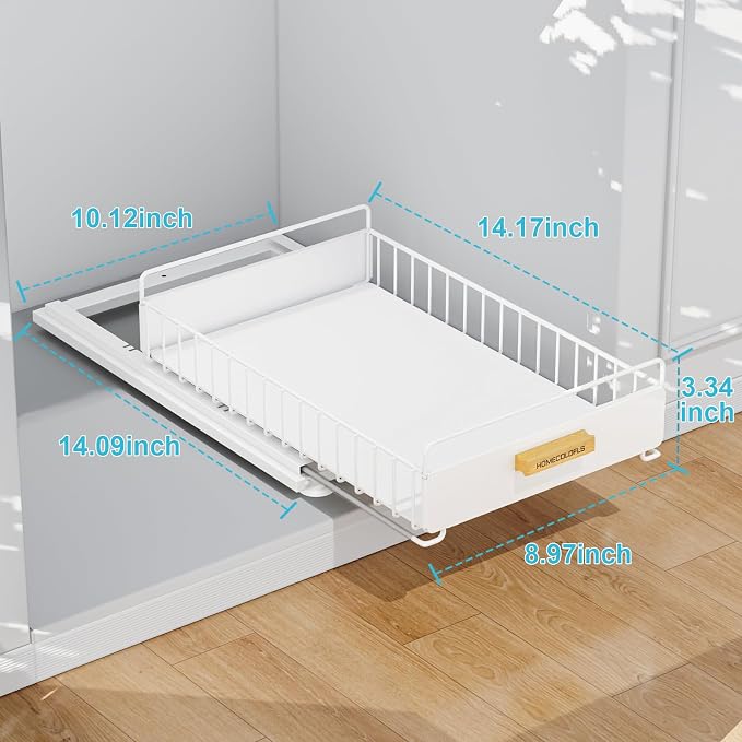 Pull Out Cabinet Organizer,Under Sink Organizer and Storage, Metal Slide Out Drawers for Cabinets, Multi-Purpose Storage Shelf for Kitchen, Cupboard, Bathroom 2 Pack White