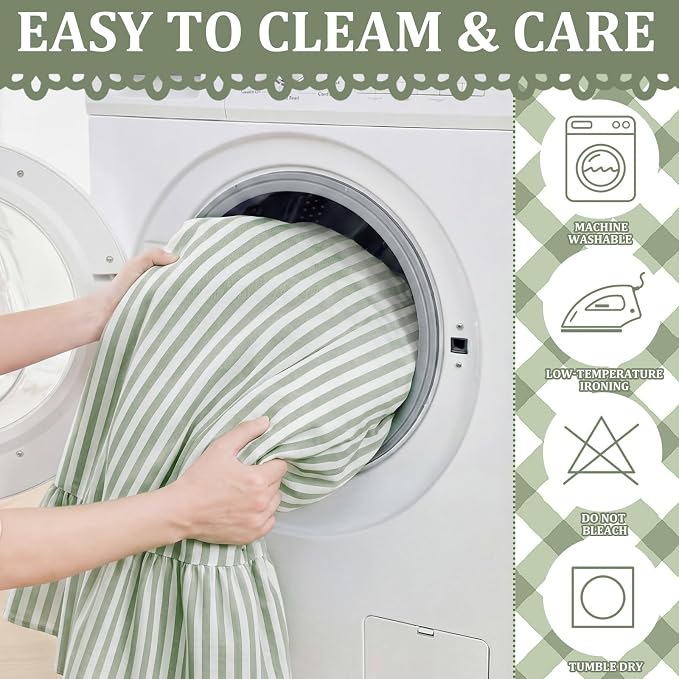 Green Ruffle Gingham Sink Skirt Self-Adhesive Bathroom Stitch Self Stick Adhesive Fabric Under Sink Curtain Skirt 32 x 55 in for Bathroom Kitchen Laundry Utility Room Decor(Stripe)