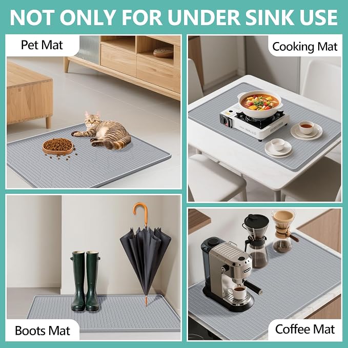 24" x 17" Under Sink Mat for Kitchen Lanstics Under Sink Organizer Waterproof Raised Edge Silicone Mat Sink Protector Silicone Organizers Tray for Kitchen Bathroom