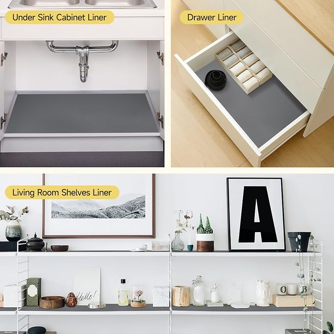 WochiTV Adhesive Shelf Liner 23.6 X 240 Inches Peel and Stick Kitchen Liner for Cabinets, Drawers Removable Protector Mat Waterproof Contact Covering for Dresser Pantry Countertops Shelves, Gray