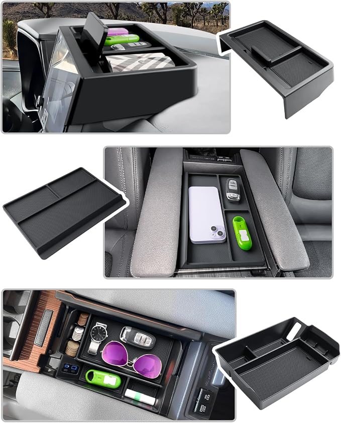 CDEFG 3PCS for 2025 2026 Toyota Sienna Center Console Organizer Dash Storage Box for Toyota Sienna 2025 2026 Accessories for 12.3-Inch Touchscreen Dash Tray Behind-Screen Organizer(Not for LE Trim)