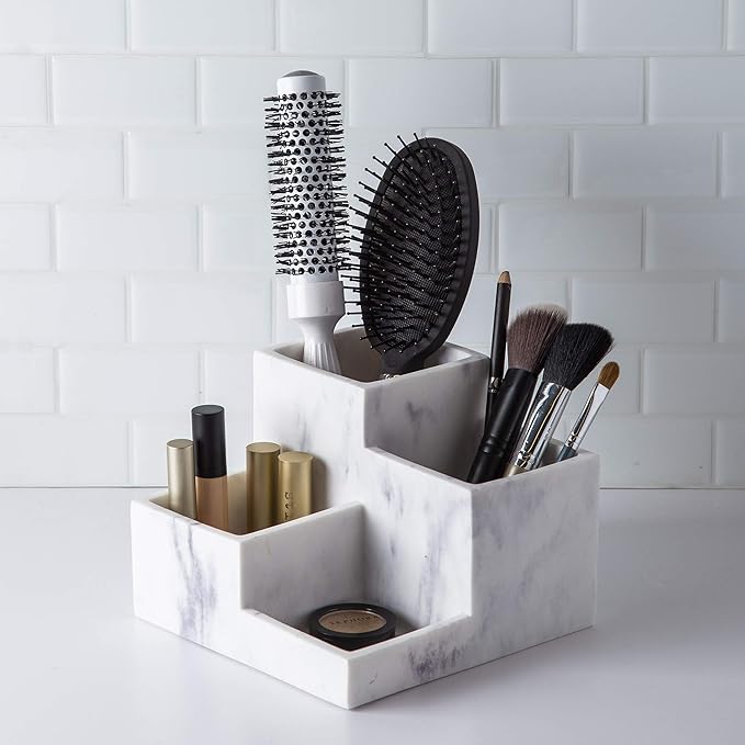 BINO Multi Purpose 4 Compartment Organizer - Make up Organizer for Vanity - Makeup Holders for Bathroom - Toiletry Organizers Countertop - Toothbrush and Bathroom Accessories Holder - Matte Marble