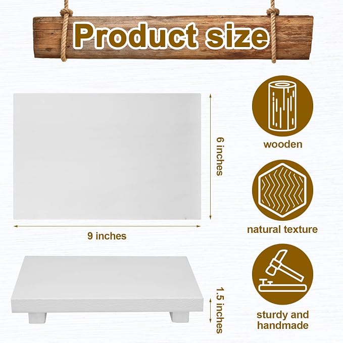 Nuogo Wood Riser Tray Soap, Stand Soap Tray for Kitchen Sink, Wood Pedestal for Kitchen Counter Sink Stand Decorative Rustic Bathroom Dishes Plant Bottles Candles Display(9 x 6 Inch,White)