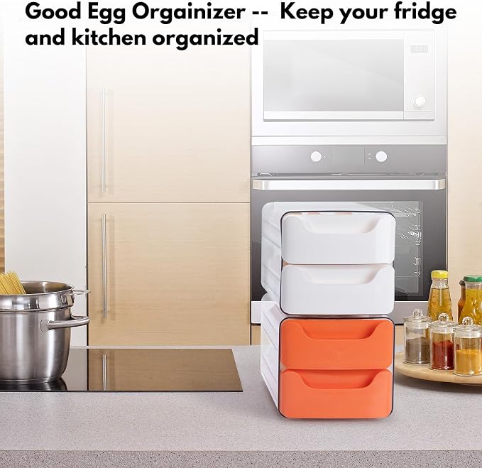 Egg Storage for Refrigerator, Egg Holder for Kitchen Countertop, PET & PP Egg Container for Fridge, Egg Dispenser for 36 Eggs, Double Layer, 18 Eggs per Layer (Orange)