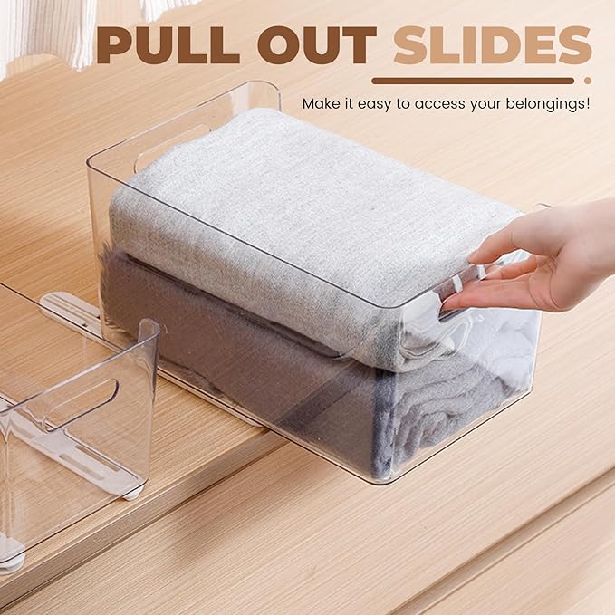 LELE LIFE Adhesive Pull Out Cabinet Drawer Sliders, Drawer Bin Organizer Sliding Rails Guides, No Drill DIY Basket Slides Bottom Mount for Shelf (8 Pack)