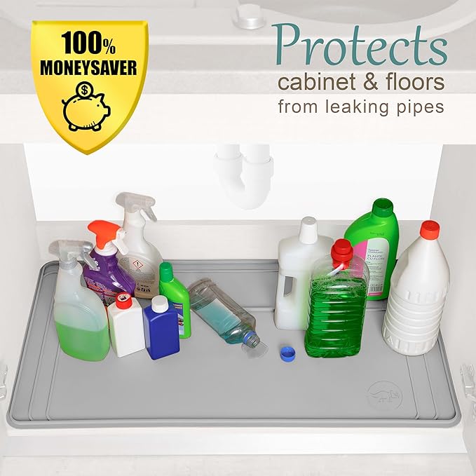 The Original Under Sink Mat - Silicone Waterproof mat, Trimmable, Easy to Clean, Kitchen cabinet liner, Under sink protector mats, Drip Tray with Lip - 34" x 22" or smaller