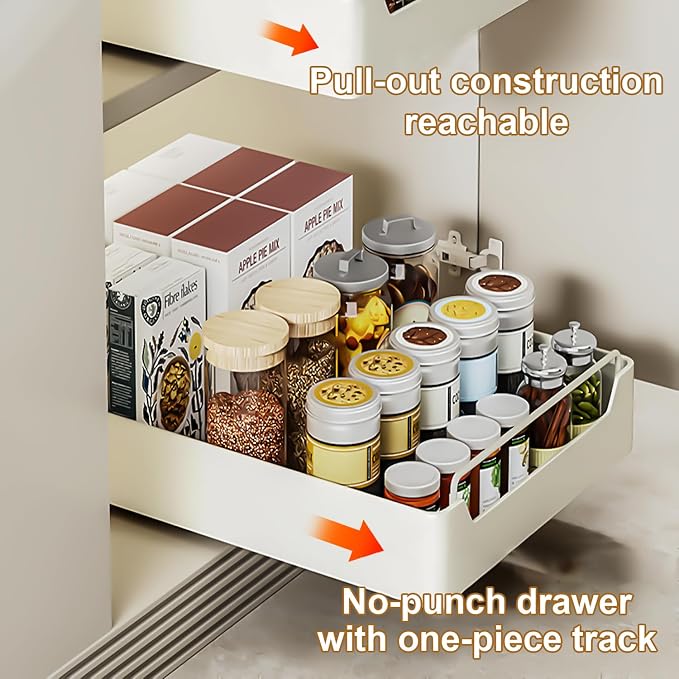 Pull Out Cabinet Organizer Fixed with Adhesive Nano Film, Heavy Duty Slide Out Pantry Shelves, Sliding Drawer Pantry Shelf for Kitchen, Living Room, Home,12.2" W x16.9 D x 2.75" H
