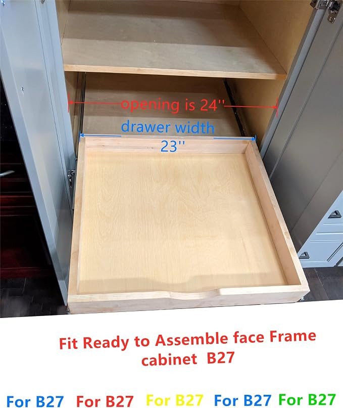 Elysian 23" Kitchen Cabinet Pull Out for 27" Cupboard, Solid Wood Build, 21" Deep Low Profile Tray, Full Extension Runners, Spacers Included for Perfect Fit