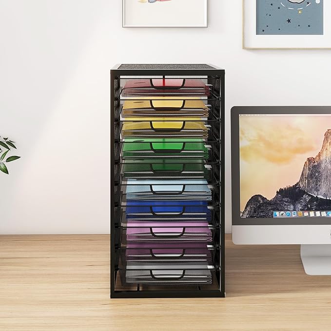 Natwind Mesh file organizer 10 drawers, Office Supplies Desktop Organizers and Accessories Stationery Storage, Paper Letter Tray, File Binder Organizer for Home Office School,Black