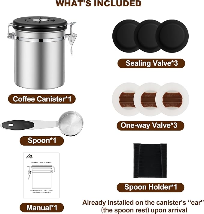 ShanSon Coffee Canister Airtight, Stainless Steel Bean Storage Container with Date Tracker & Scoop, Grounds Sugar Flour Tea Cereal Fits Kitchen Pantry, Ideal Gift for Coffee Lovers,22oz,Silver