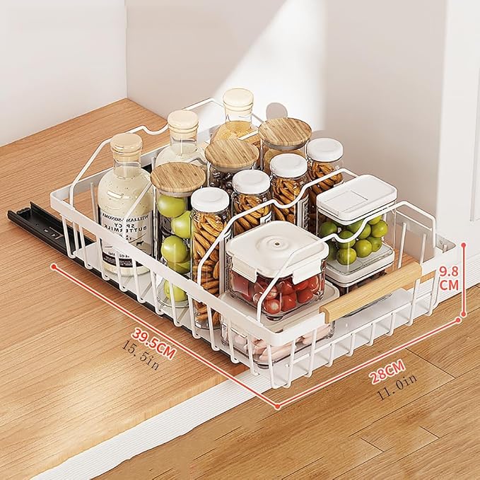 Pull Out Cabinet Organizer, Heavy Duty Slide Out Drawer, No Drill Pull Out Drawers, Multifunctional Pantry Shelves Under Sink Storage Kitchen Drawer for Bathroom Pantry