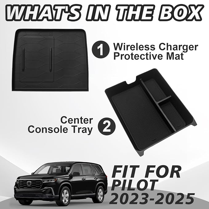 Muslogy Center Console Organizer & Wireless Charger Protective Mat Compatible with Honda Pilot 2023-2026/2024-2026 Passport Accessories Phone Charge Area Cover Console Inserts Mats Anti Slip 2PCS Set